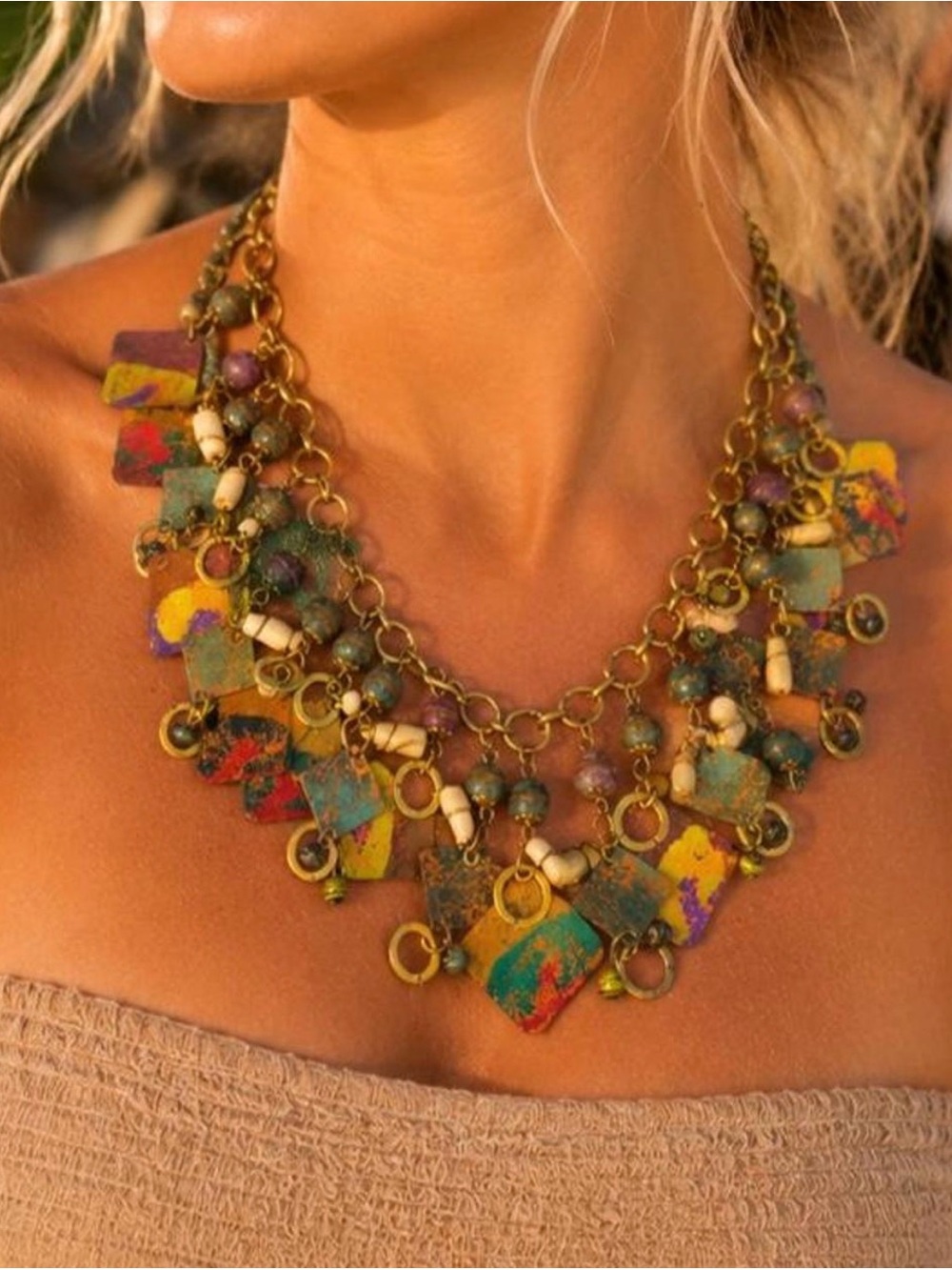 Vintage mixed metal estate statement necklace